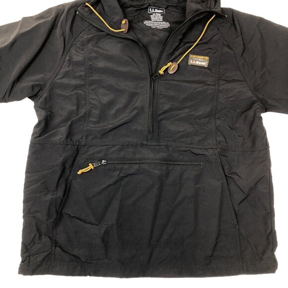LL Bean Mens Mountain Classic Anorak 1/2 Zip Hooded Black Jacket Medium - Picture 3 of 8